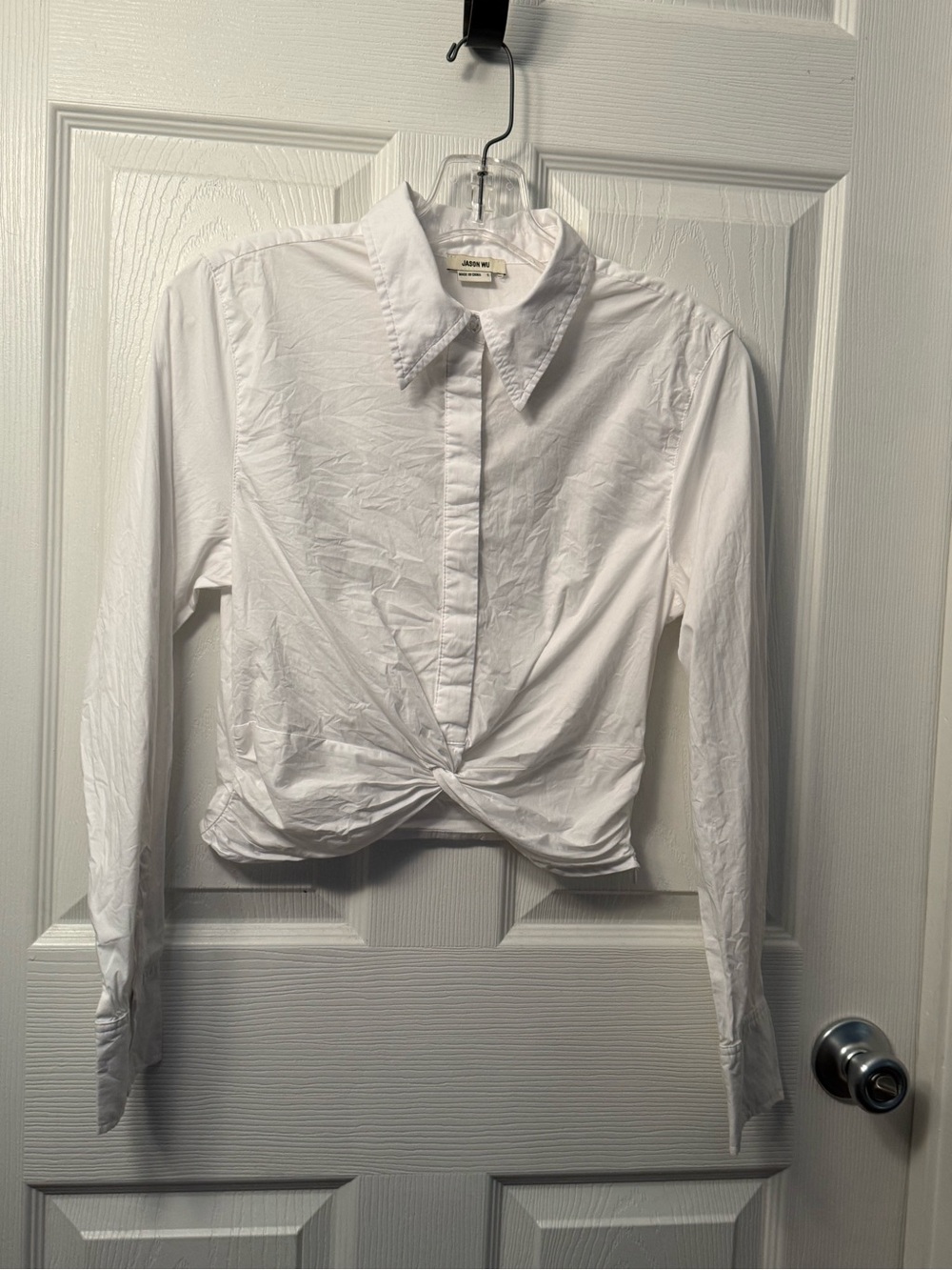 Jason Wu White Twist-Front Cropped Button-Down Blouse